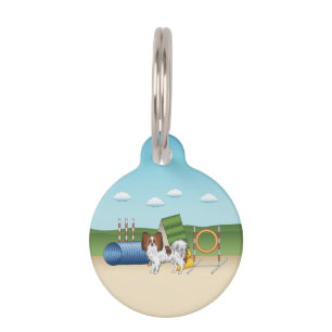 Red Sable Papillon Dog With Agility Equipment Pet ID Tag