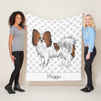 Red Sable Papillon Dog With Paws And Name Fleece Blanket