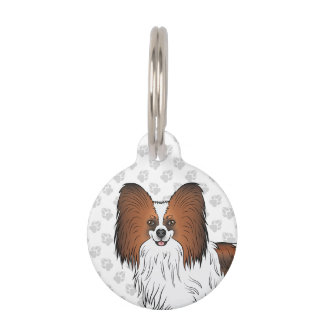 Red Sable Papillon Happy Cartoon Dog Head And Paws Pet ID Tag