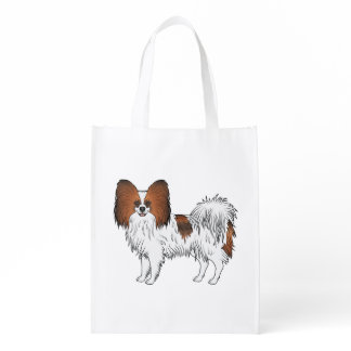 Red Sable Papillon Happy Cartoon Dog Illustration Grocery Bag