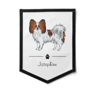 Red Sable Papillon Happy Cartoon Dog With Name Pennant