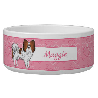 Red Sable Papillon Happy Cute Dog On Pink Hearts Bowl