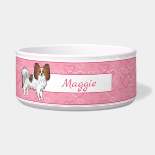 Red Sable Papillon Happy Cute Dog On Pink Hearts Bowl