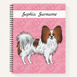 Red Sable Papillon Happy Cute Dog On Pink Hearts Notebook