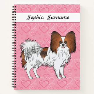 Red Sable Papillon Happy Cute Dog On Pink Hearts Notebook