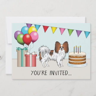 Red Sable Papillon Happy Dog Colorful Birthday Invitation
