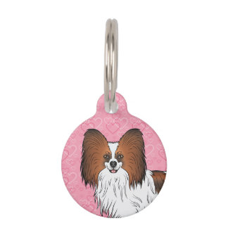 Red Sable Papillon Happy Dog Head On Pink Hearts Pet ID Tag
