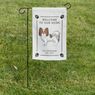 Red Sable Papillon Happy Toy Dog With Custom Text Garden Flag