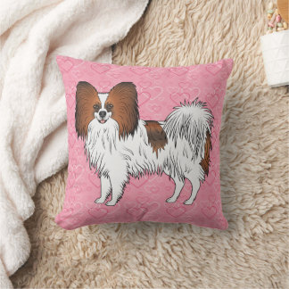 Red Sable Papillon Toy Breed Dog On Pink Hearts Throw Pillow