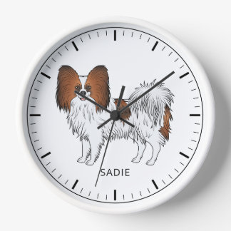Red Sable Papillon Toy Spaniel Dog And Custom Text Clock