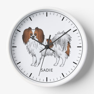 Red Sable Phalène Cartoon Dog With Custom Text Clock