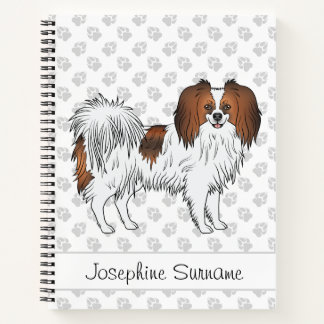 Red Sable Phalène Cartoon Dog With Text And Paws Notebook