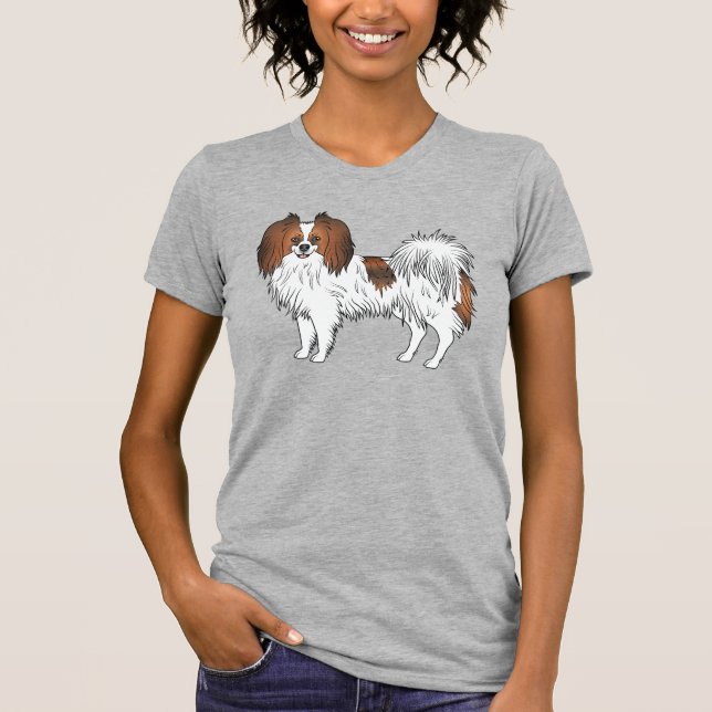 Red Sable Phalène Cute Cartoon Dog Illustration T-Shirt (Front)