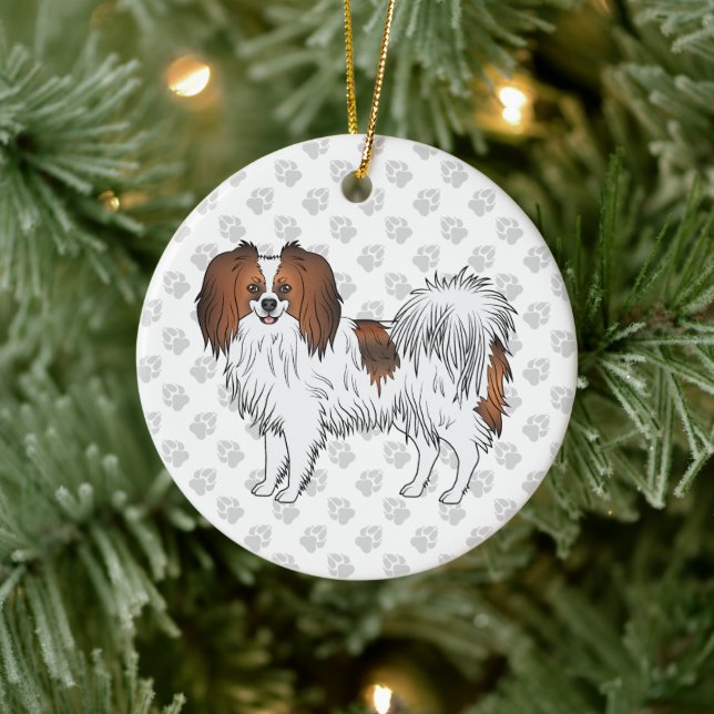 Red Sable Phalène Cute Cartoon Dog With Gray Paws Ceramic Ornament (Tree)