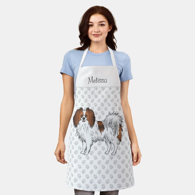 Red Sable Phalène Dog With Paws Cute Dog Lover's Apron (Worn)