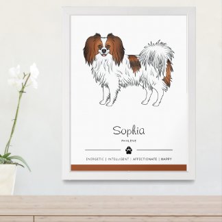 Red Sable Phalène With Breed Traits And Dog's Name Framed Art