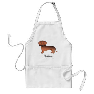 Red Sable Short Hair Dachshund Cartoon Dog & Name Adult Apron