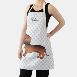 Red Sable Short Hair Dachshund Cartoon Dog & Name Apron