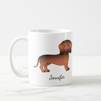 Red Sable Short Hair Dachshund Cartoon Dog &amp; Name Coffee Mug