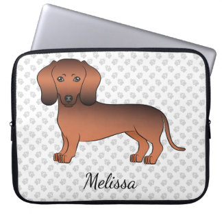 Red Sable Short Hair Dachshund Cartoon Dog &amp; Name Laptop Sleeve