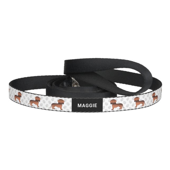 Red Sable Short Hair Dachshund Cartoon Dog & Name Pet Leash (Handle)