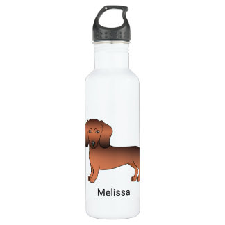 Red Sable Short Hair Dachshund Cartoon Dog &amp; Name Stainless Steel Water Bottle
