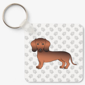 Red Sable Short Hair Dachshund Cartoon Dog &amp; Paws Keychain