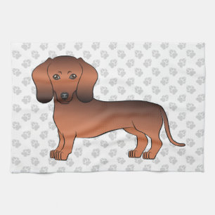Red Sable Short Hair Dachshund Cartoon Dog & Paws Kitchen Towel