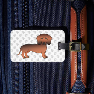 Red Sable Short Hair Dachshund Cartoon Dog &amp; Paws Luggage Tag