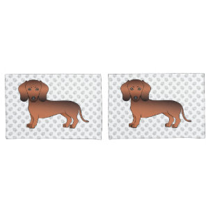 Red Sable Short Hair Dachshund Cartoon Dog & Paws Pillow Case