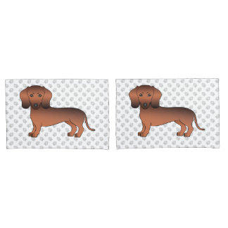Red Sable Short Hair Dachshund Cartoon Dog &amp; Paws Pillow Case