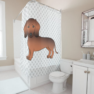 Red Sable Short Hair Dachshund Cartoon Dog &amp; Paws Shower Curtain