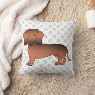 Red Sable Short Hair Dachshund Cartoon Dog &amp; Paws Throw Pillow