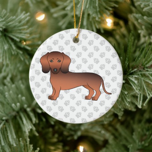 Red Sable Short Hair Dachshund Cartoon Dog  Text Ceramic Ornament