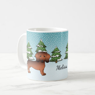 Red Sable Short Hair Dachshund In A Winter Forest Coffee Mug