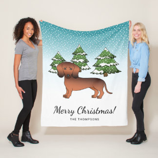 Red Sable Short Hair Dachshund In A Winter Forest Fleece Blanket