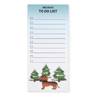 Red Sable Short Hair Dachshund In A Winter Forest Magnetic Notepad