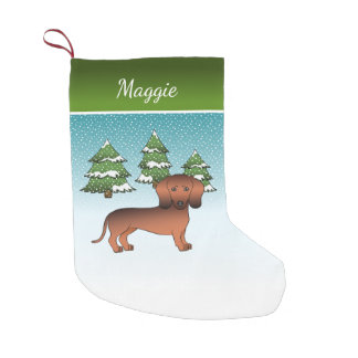 Red Sable Short Hair Dachshund In A Winter Forest Small Christmas Stocking