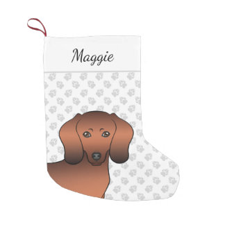 Red Sable Smooth Coat Dachshund Dog Head &amp; Name Small Christmas Stocking