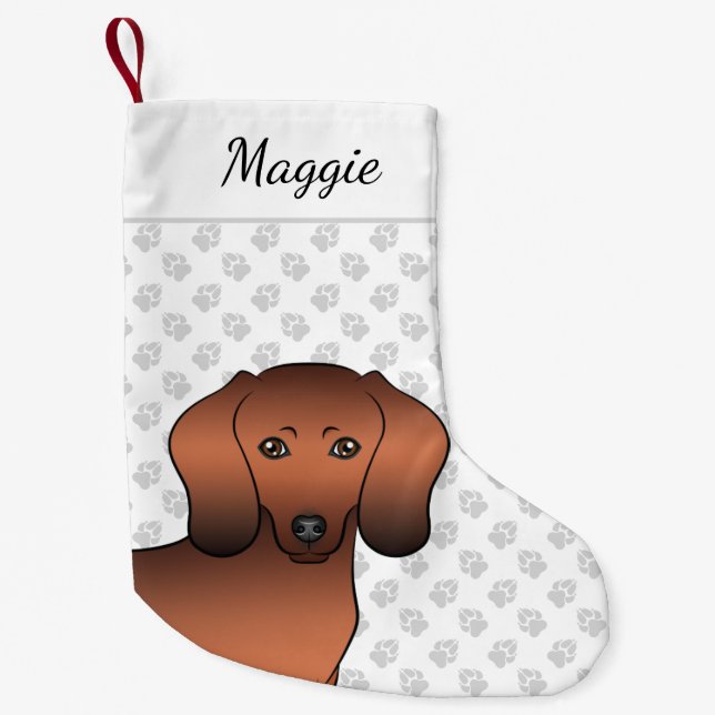 Red Sable Smooth Coat Dachshund Dog Head & Name Small Christmas Stocking (Front)