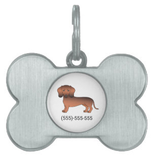 Red Sable Smooth Coat Dachshund Dog & Phone Number Pet ID Tag