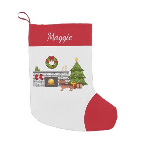 Red Sable Smooth Coat Dachshund In Christmas Room Small Christmas Stocking