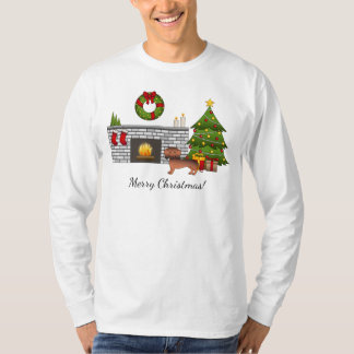 Red Sable Smooth Coat Dachshund In Christmas Room T-Shirt