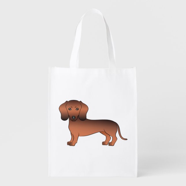 Red Sable Smooth Hair Dachshund Dog Illustration Grocery Bag (Front)