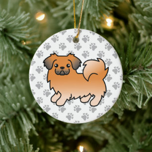Red Sable Tibetan Spaniel Cute Cartoon Dog Ceramic Ornament