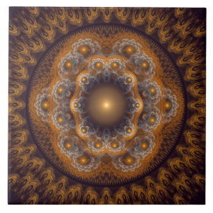Red sacred bright fractal ornament ceramic tile