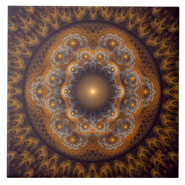 Red sacred bright fractal ornament ceramic tile (Front)