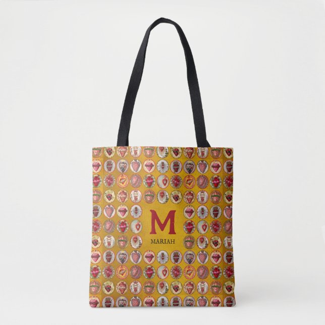 Red Sacred Heart Name Catholic Gold Tote bag (Front)