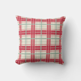 Red Sage and Cream Christmas Plaid Throw Pillow