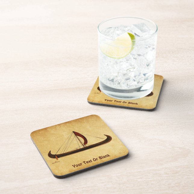 Red Sail Viking Ship Beverage Coaster (Right Side)